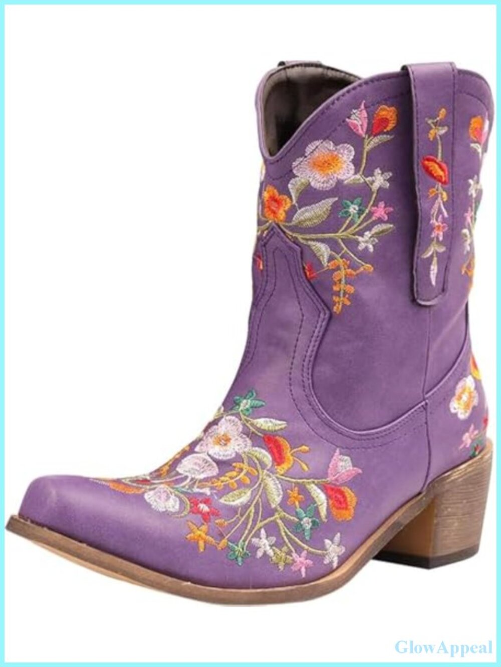 Women's Floral Embroidered Western Cowgirl Pointed Toe Ankle Boots Mid-Calf